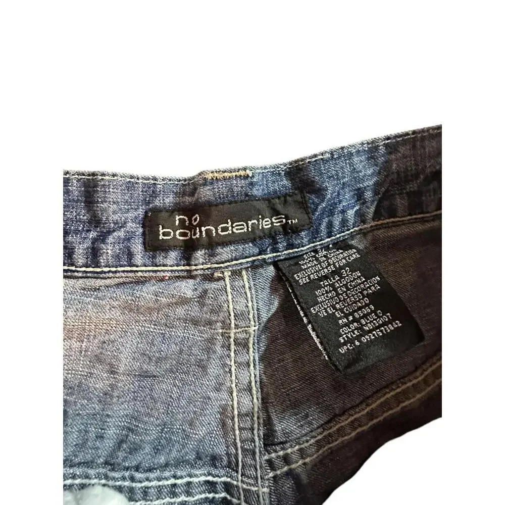 Vintage Rave Skater No Boundaries Denim Cargo Y2K Shorts Rare Size 32